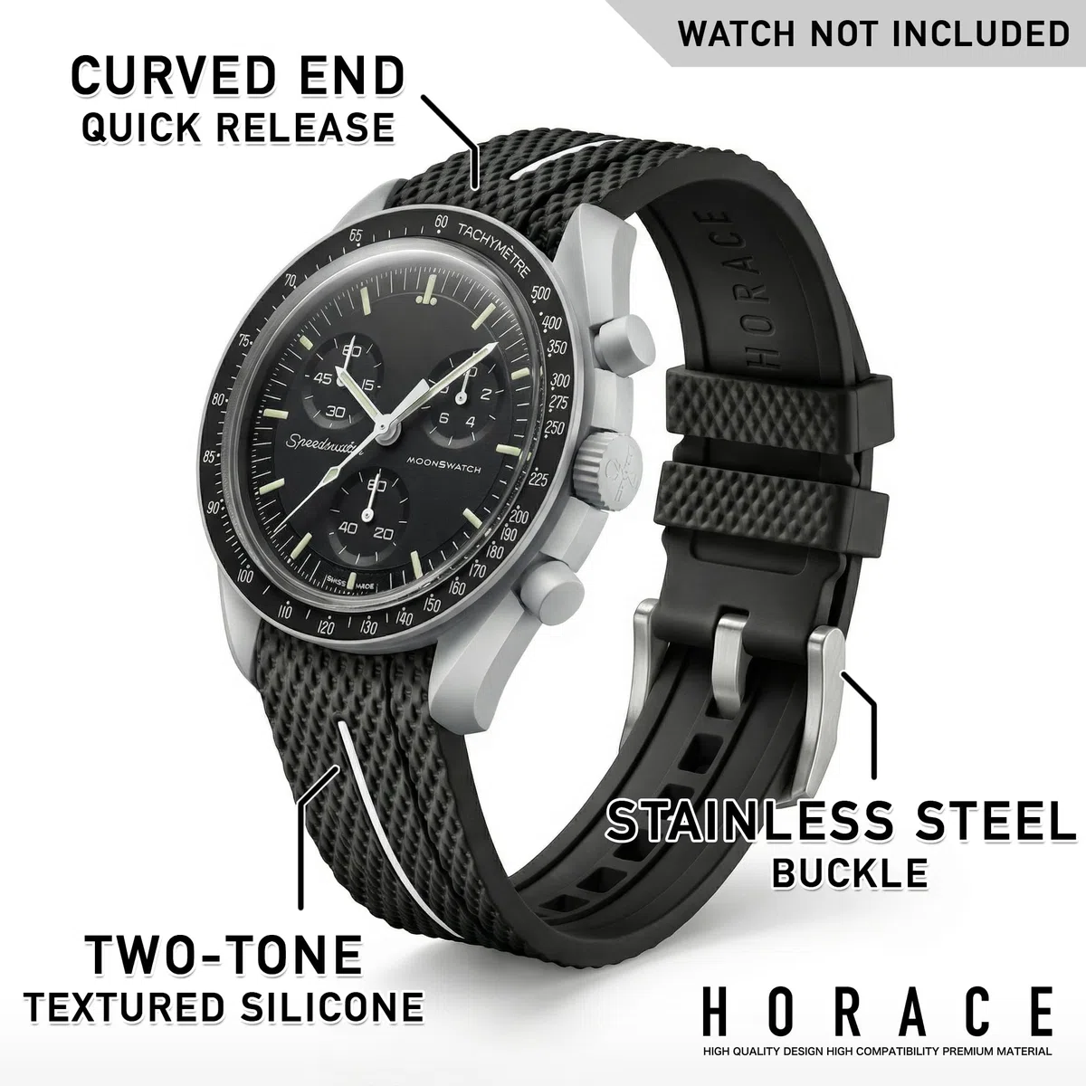 HORACE Cinturino universale da 20 mm in silicone LSR con sgancio rapido – Texture premium con linea colorata – Compatibile con Omega x Swatch MoonSwatch