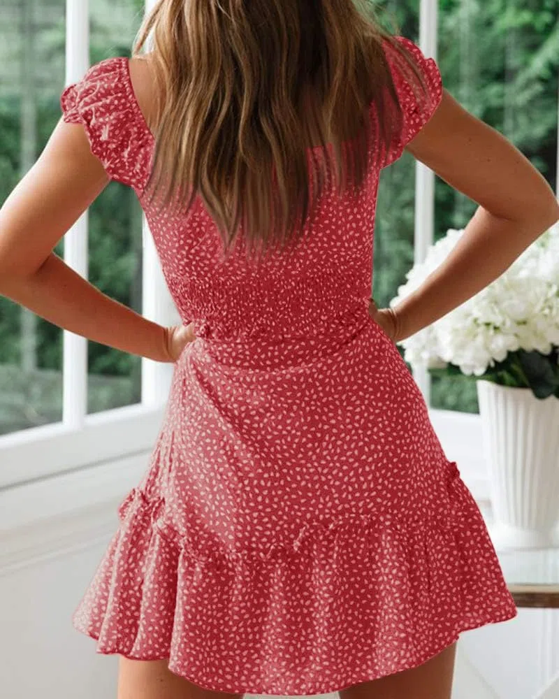 Imily Bela Abito estivo da donna con volant, abito da spiaggia, elegante, linea ad A, a vita alta, con coulisse