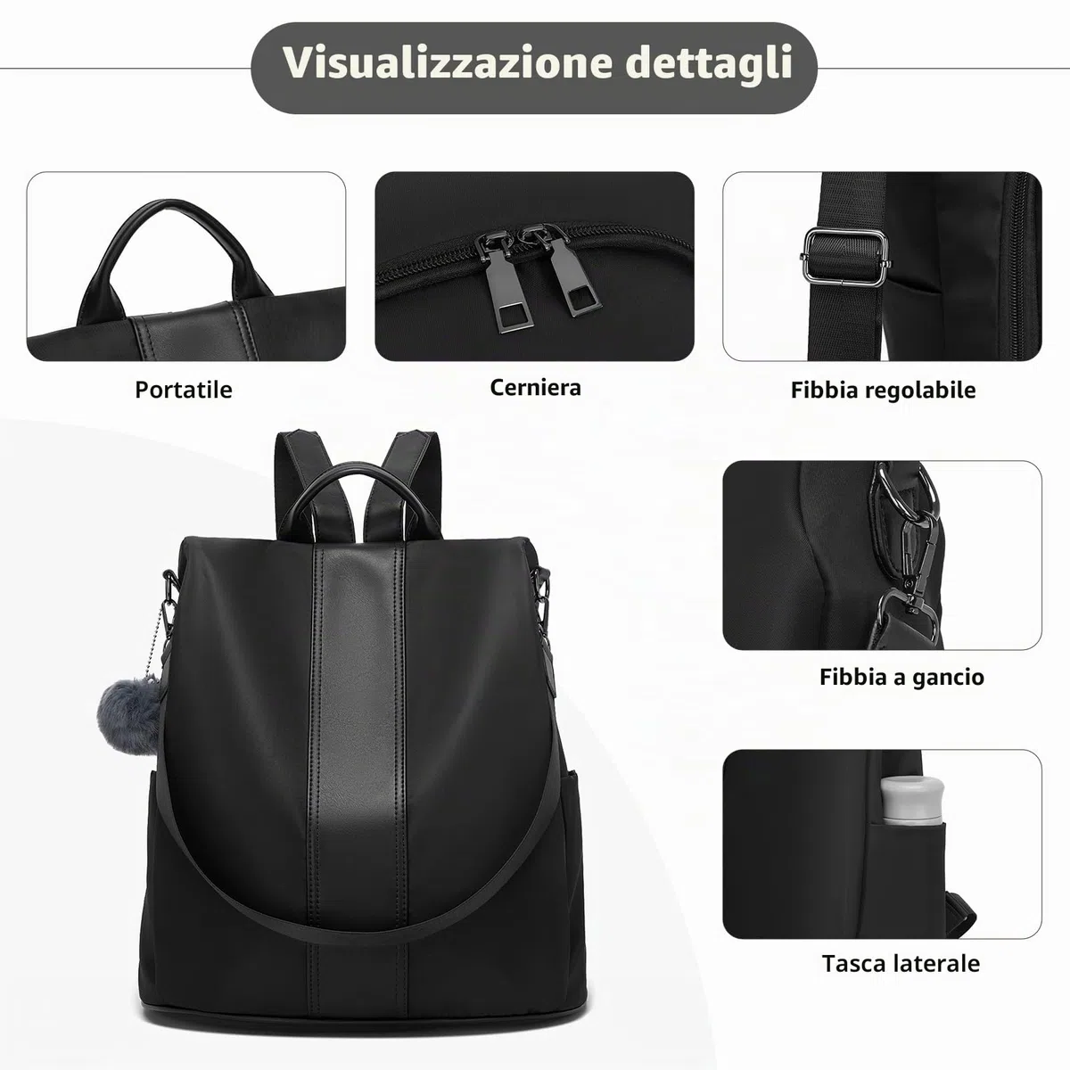 Miss Lulu Zaino Antifurto Donna, Zainetto Multifunzionale, Borsa Casual ed Moda per Viaggio, Scuola, Lavoro, Shopping, Visite e Università
