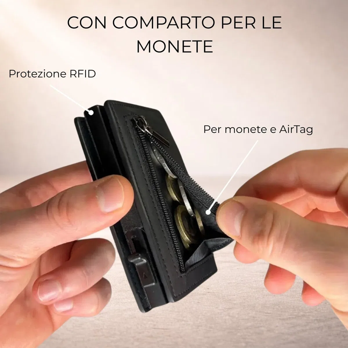Bluvella 2.0 Portafoglio Uomo Compatto con Protezione RFID, Porta Carte Slim con Accesso Rapido, Porta Monete con Zip e Chiusura Magnetica, Design Elegante e Funzionale (Nero)