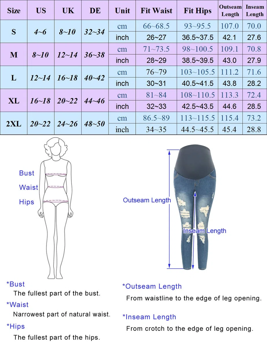 Maacie Pantaloni premaman Jeans elasticizzati per gravidanza a vita alta Pantaloni per donne incinte, Nero Azzurro, M