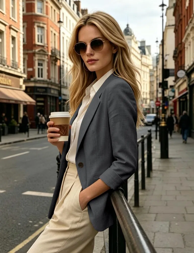 Giacca da donna casual con maniche a 3/4, leggera, estiva, primaverile, in cotone e lino