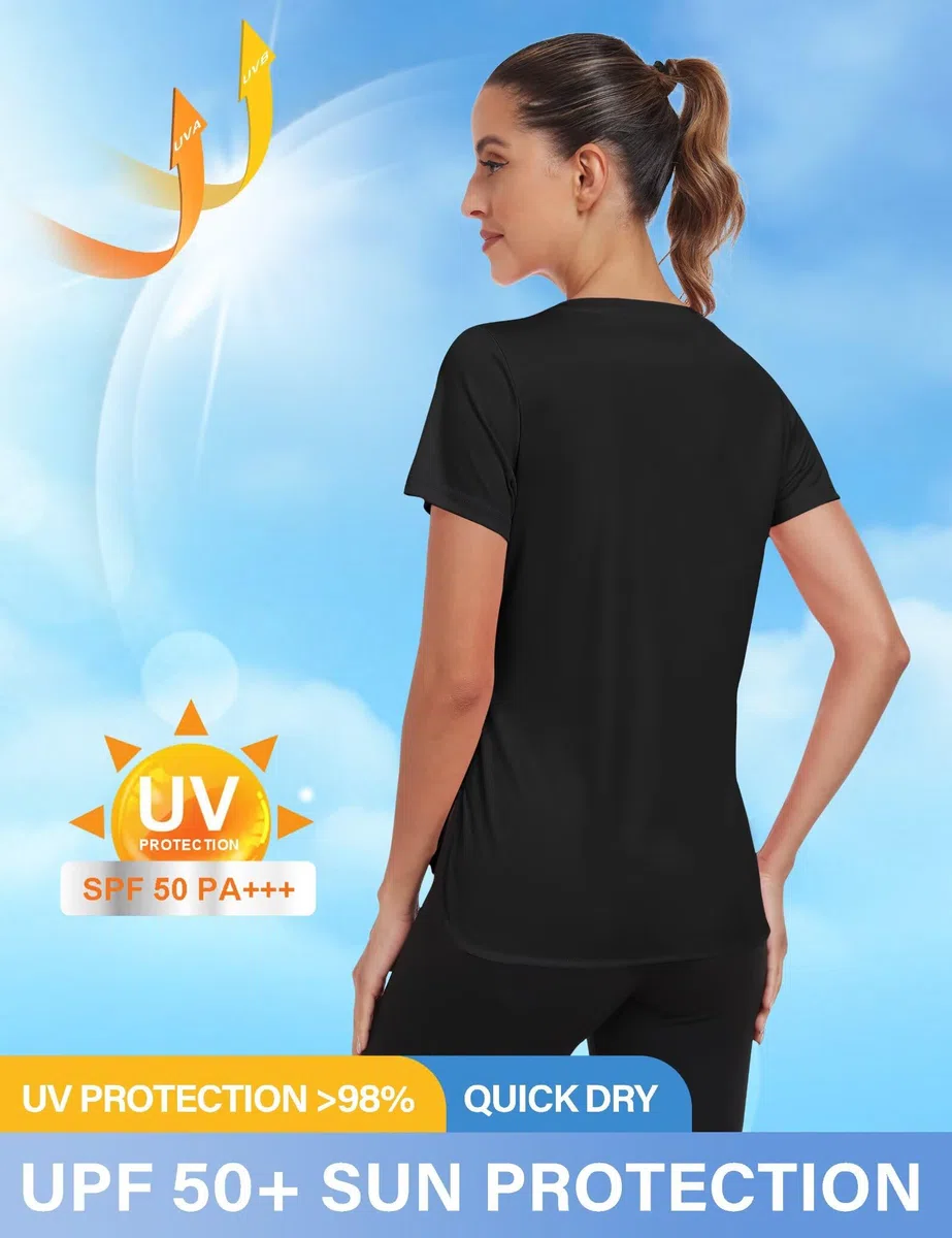 MoFiz Rash Guard da Donna Camicia da Nuoto a Maniche Corte con Protezione Solare UPF 50+ Quick Dry Nuoto Surf Allenamento Sun Tee Shirt