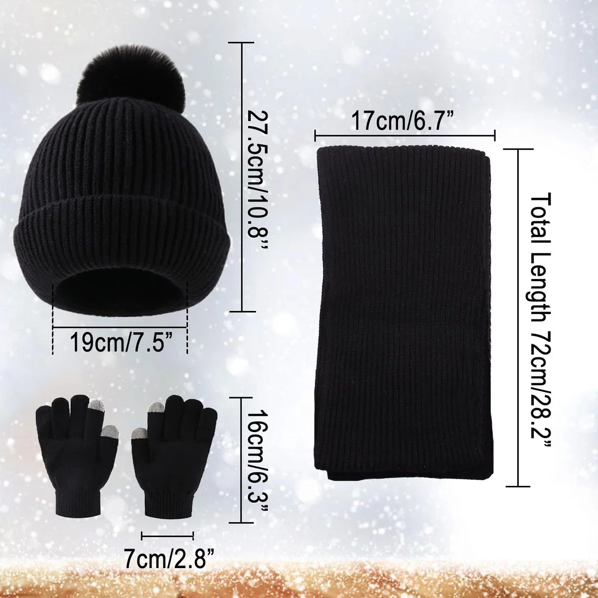 Set Cappello, Sciarpa e Guanti Invernale per Bambini - Berretto con Pompon, Sciarpa Lunga e Guanti Touchscreen - Completo 3 in 1 per Ragazze e Ragazzi