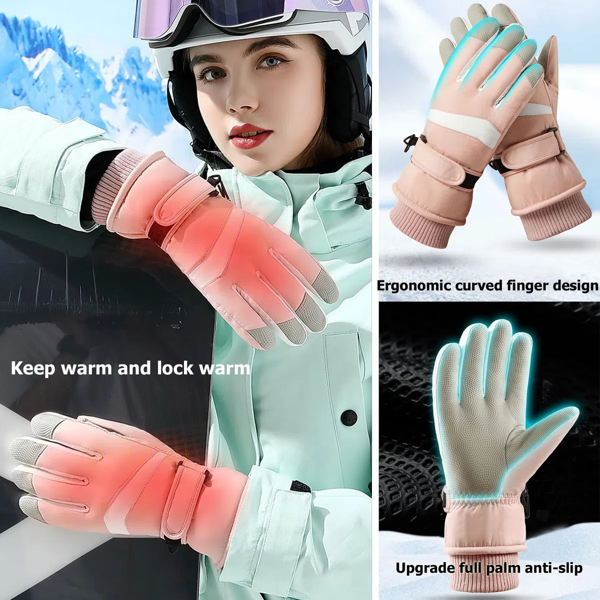 A-QMZL Guanti da Sci Donna Invernali Guanti Termici Impermeabili da Donna Guanti Antiscivolo Antivento Touchscreen Caldi Ispessiti per Sci Corsa Ciclismo Escursionismo Sport Sulla Neve
