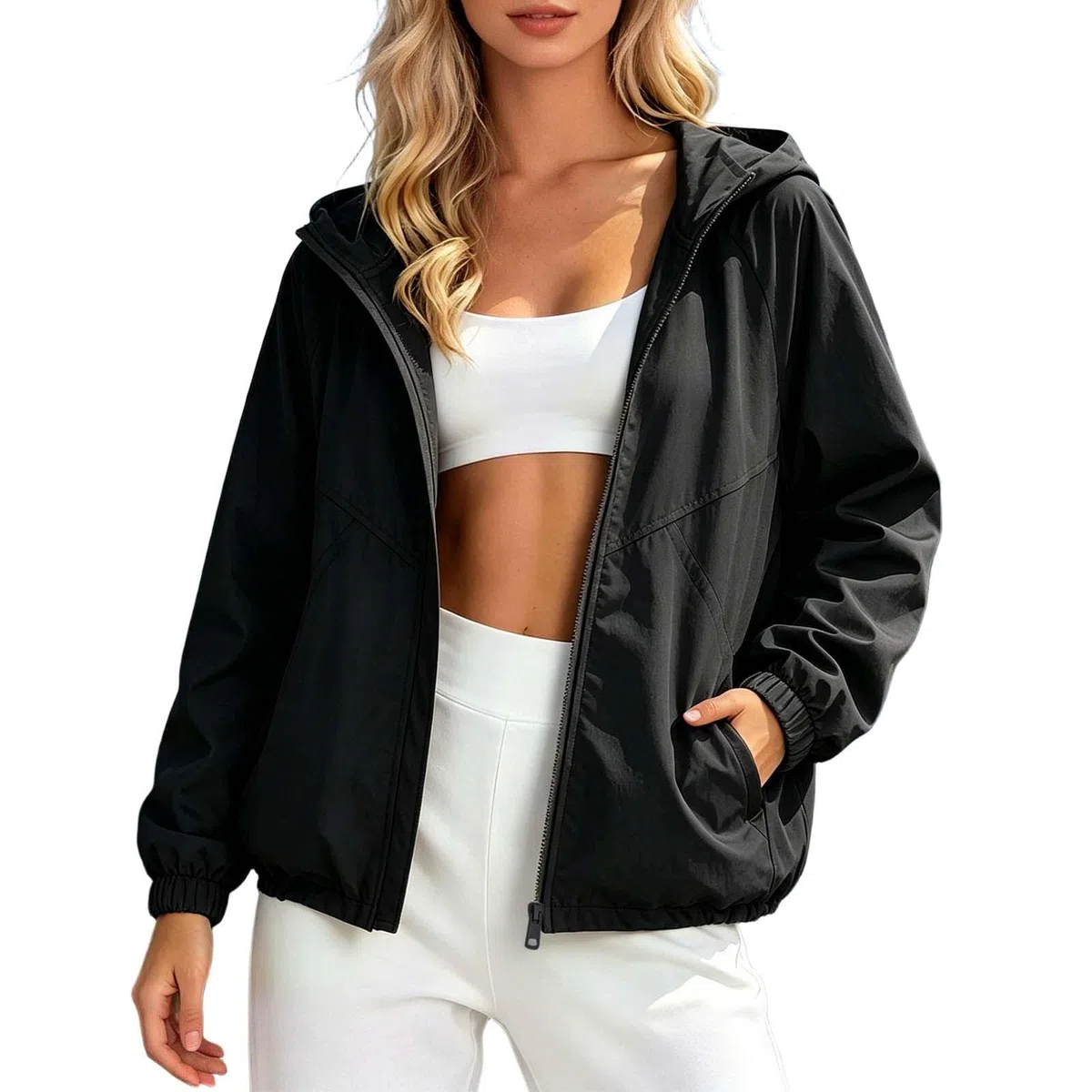 Generico Giacca Antivento Donna Estiva - Leggera E Impermeabile Da Corsa Con Cappuccio Zip Traspirante Per Fitness Jogging Yoga Outdoor Sport Tempo Libero Escursionismo Bici Viaggi Primavera Autunno