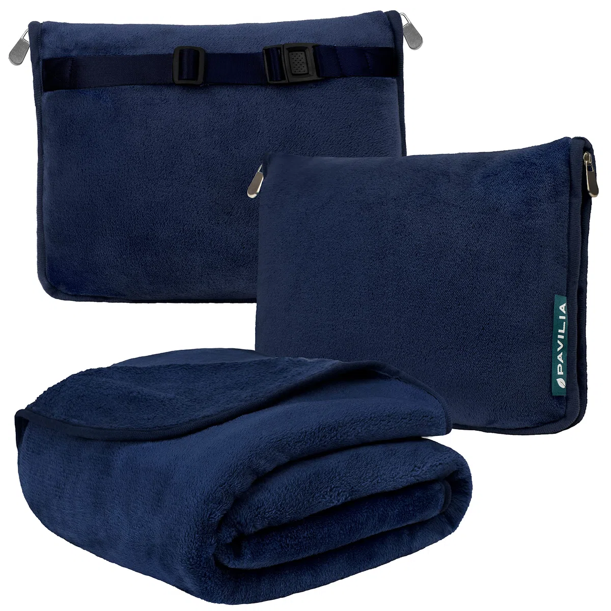 PAVILIA Cuscino per coperta da viaggio, morbida coperta da aereo, set combinato 2 in 1, coperta per aereo, compatta, pieghevole, cuscino essenziale per volo, accessorio regalo per viaggiatori,