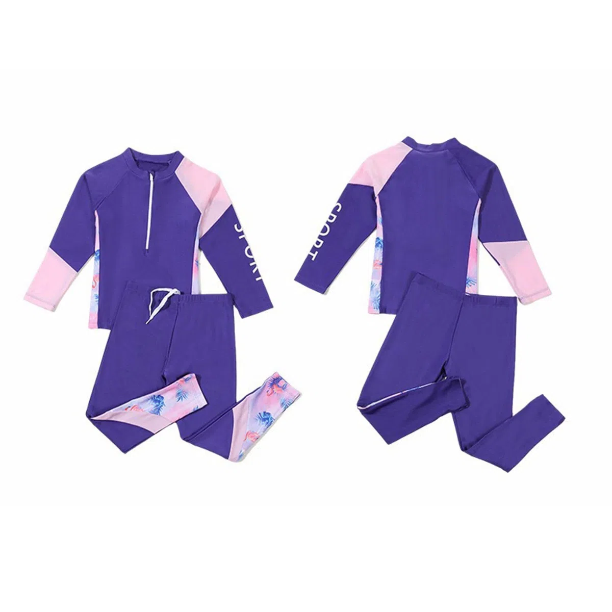 Hotfiary Ragazze Costume da Bagno a Manica Lunga, Set di Costumi da Bagno a Due Pezzi, 1/4 di Camicia da Nuoto con Zip e Pantaloni Lunghi da Bagno, Muta da Immersione, Protezione Solare UV50+