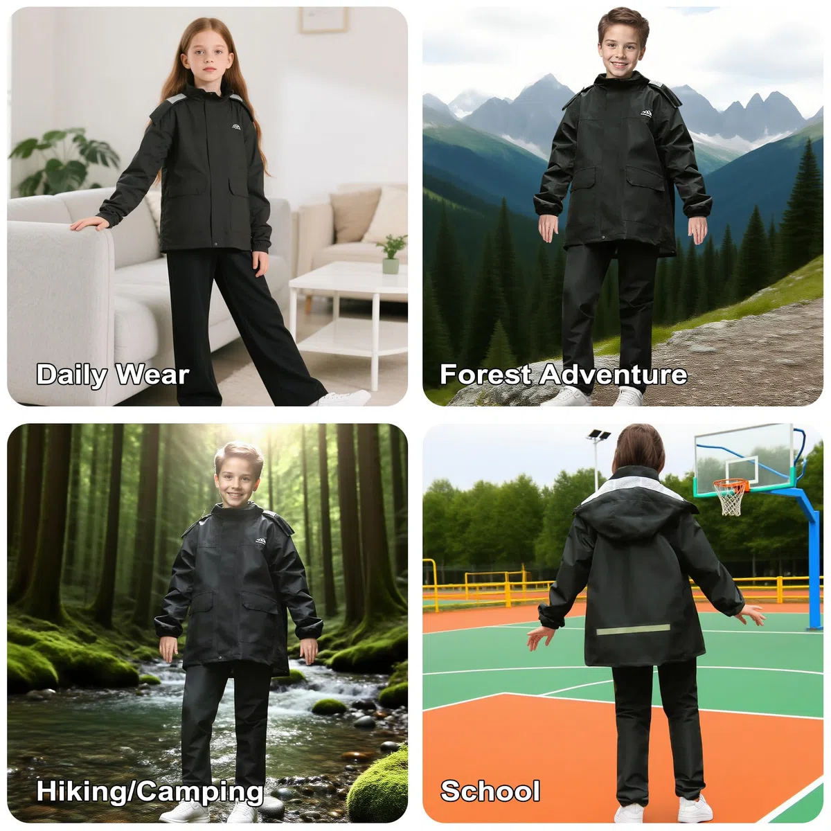 Tuta Antipioggia per Ragazze Ragazzi, Giacca Impermeabile e Pantaloni, Set Completo Pioggia Leggero Traspirante con Cappuccio e Custodia, Impermeabili Abbigliamento per 8-14 anni