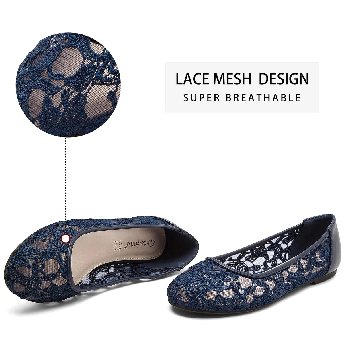 Greatonu Ballerine Donna Ballerine in Pizzo Scarpe Basse Comoda Ballerina Rotonda Slip-on in Pizzo