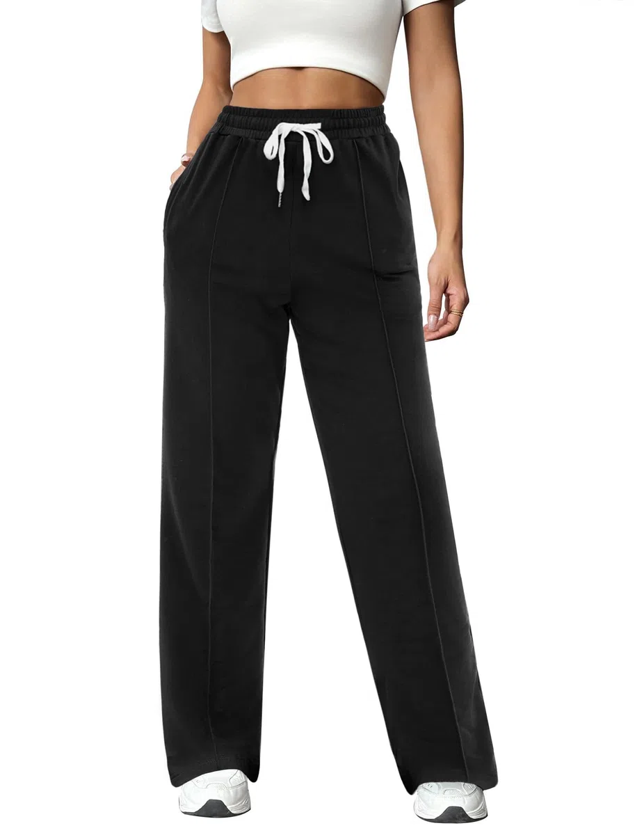 Pantaloni Sportivi Donna in Cotone Pantaloni Tuta Vita Alta Pantaloni da Yoga Comodi Pantaloni Casual con Tasche e Coulisse Regolabile Pantaloni Dritti per Jogging Fitness Sport S-XXL
