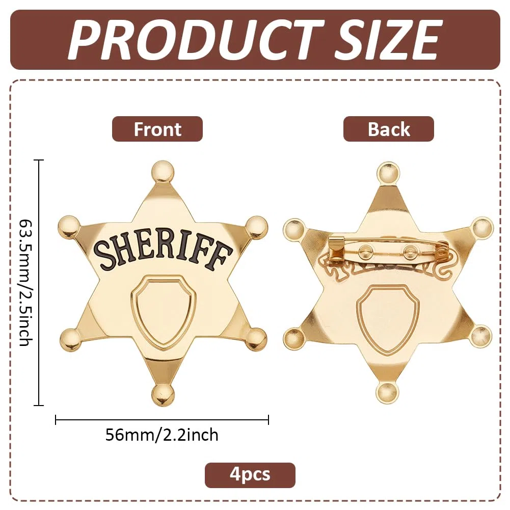 FINGERINSPIRE 4Pz Spilla da Sceriffo In Metallo con Stella In Lega e Incisione "Sceriffo" Distintivi Western per Costumi, Feste da Cowboy e Forniture per Giochi di Ruolo