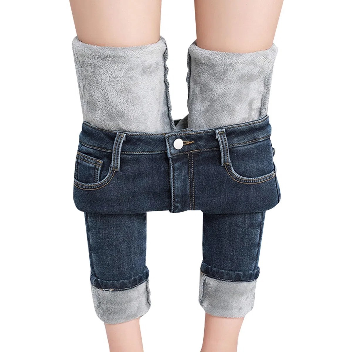 Generico Leggins Color Carne Pantaloni Termici Donna Neve Jeggings in denim in pile termico Leggings in jeans elasticizzati a vita alta Leggings caldi e skinny Leggins Invernali Donna Con