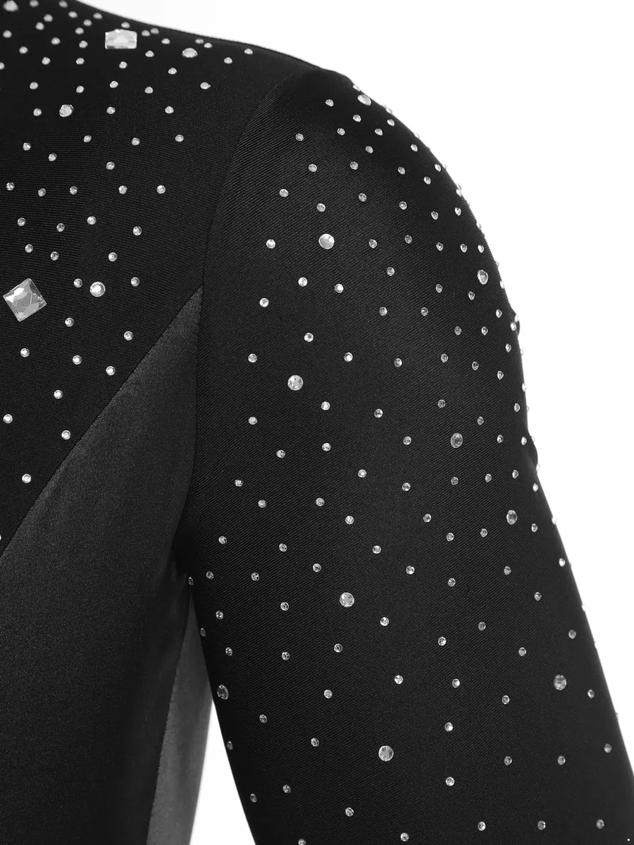Agoky Body da Ballo Latino Americano per Uomo Maniche Lunghe con Strass Camicia Scollo a V da Danza Classica Leotard da Danza Standard Sala Tango Jazz Pattinaggio