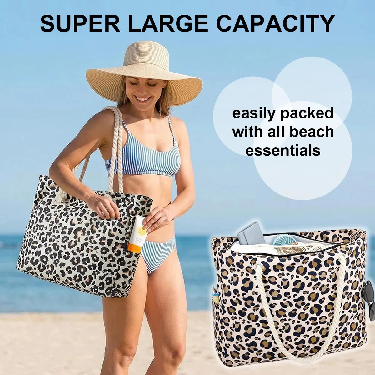 JSTHHTT Borsa da Spiaggia, Borsa Mare Donna, Borsa Spiaggia Grande XXL Famiglia, Borsa Mare, Borsa Spalla Shopper Bag, per Viaggio, Vacanza, Piscina, Shopping e Uso Quotidiano
