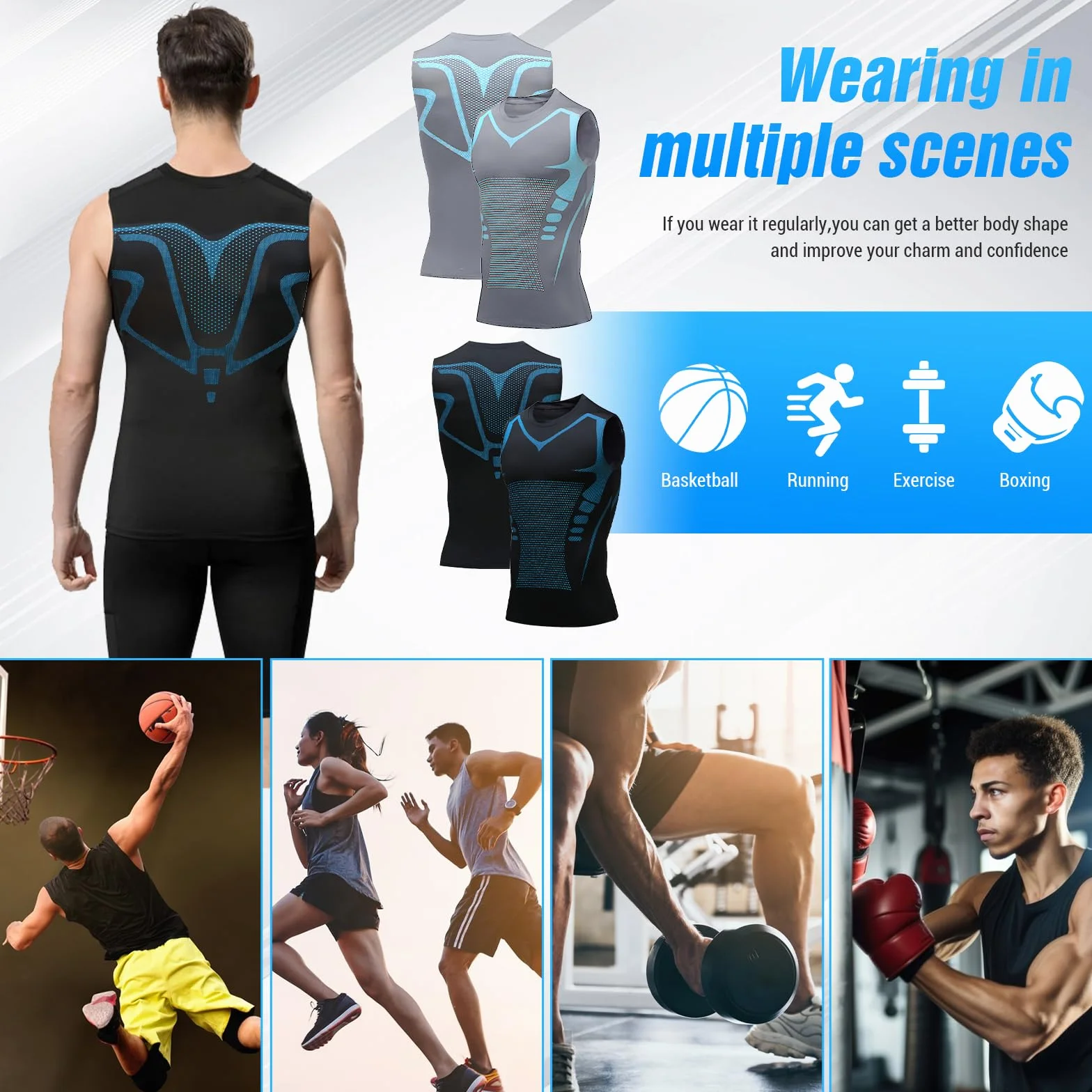 Ronronner 2 StüCk 2024 Ionic Shaping Weste, Ionic Shaping - Canottiera da uomo, tratto addominale, tessuto traspirante in seta di ghiaccio - abbigliamento sportivo per uomo