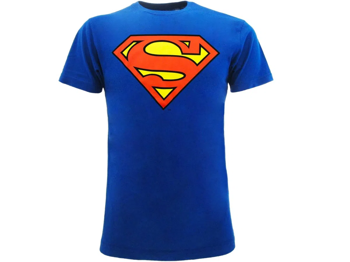 T-Superman Logo Supereroe. Clark Kent. Maglietta Ufficiale. Maglia Unisex. Blu e Rosso. Bambino Ragazzo e Adulto.