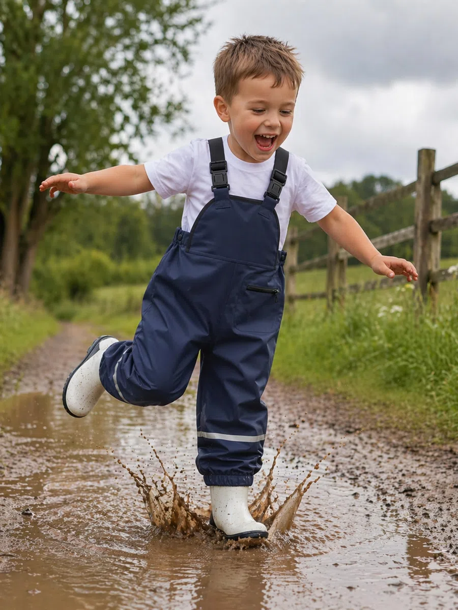 Volunboy Pantaloni Impermeabile Bambini 1-5 Anni, Leggeri, Regolabile, Pantaloni Fango, Salopette Antipioggia