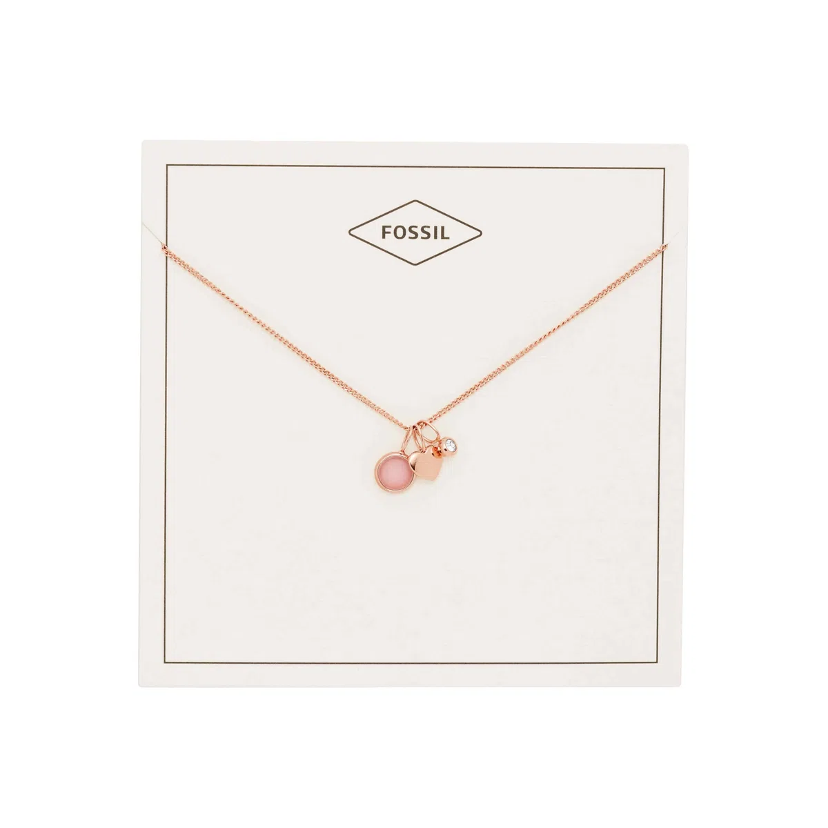 Fossil Collana con ciondolo rotondo da donna in acciaio inossidabile con chiusura a moschettone, tonalità oro rosa