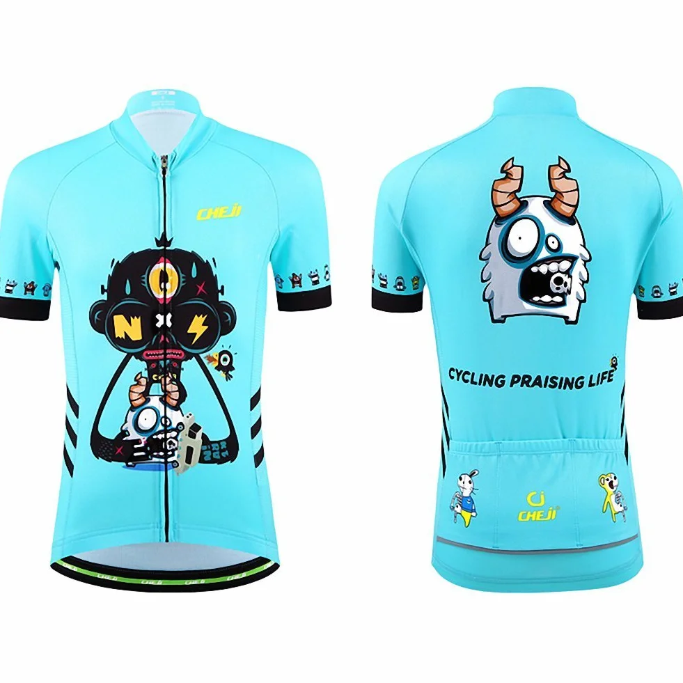Completo da ciclismo, unisex, per bambini, composto da maglia a maniche corte + pantaloncini imbottiti)