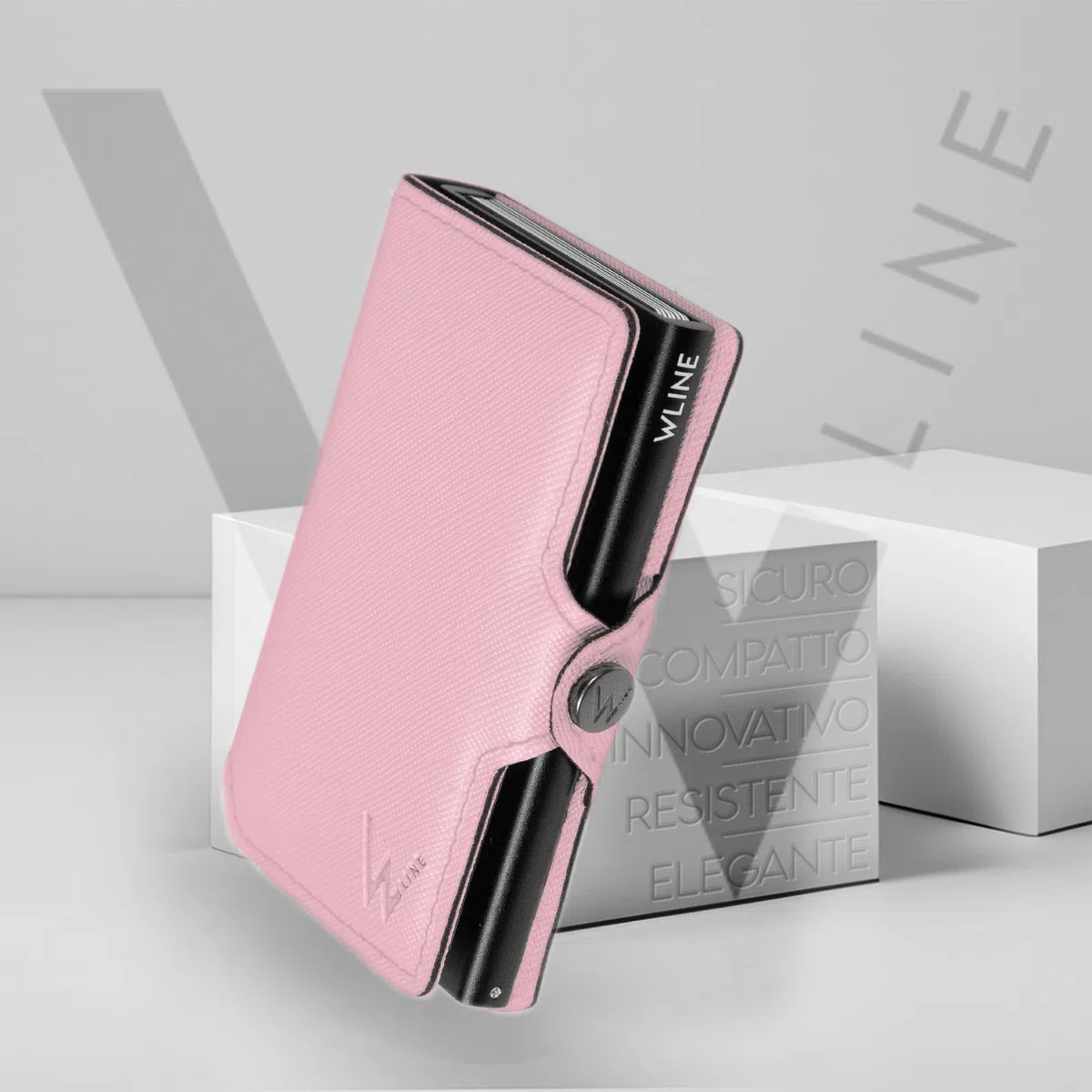 WLine Portafoglio Donna Piccolo con Portamonete Rfid Compatto ed Elegante - Porta Carte di Credito Donna e Uomo Schermato in Pelle PU - Portatessere Tascabile (Rosa e Nero Saffiano, Con Zip)