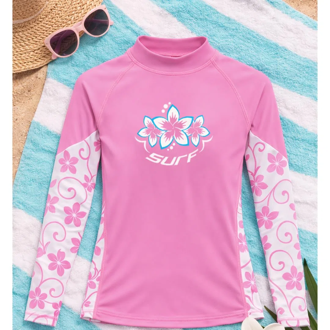 Surf Girls - Rash Vest a maniche lunghe con protezione solare UPF 50+, Very Peri e fucsia o fucsia rosa e bianco
