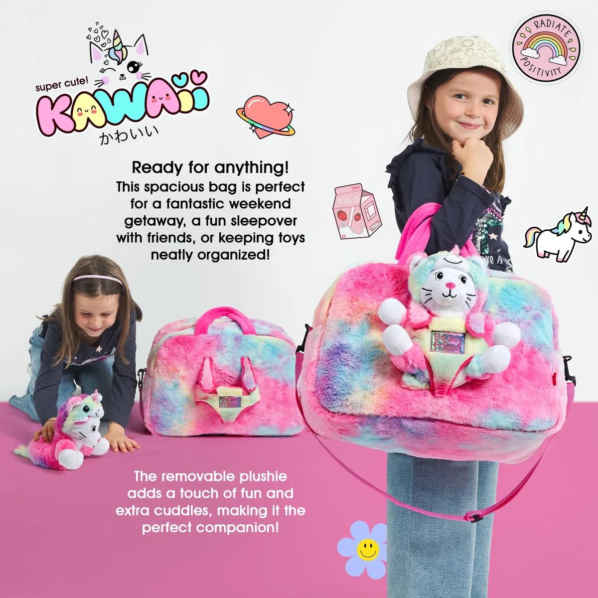 PERLETTI Accessori Bambina con Peluche Unicorno Kawaii - Zainetto Regalo Bambina Bambino 3 4 5 6 Anni - Zaino Borsa Morbido Bimbo Bimba Scuola Materna Leggero Peluche Estraibile