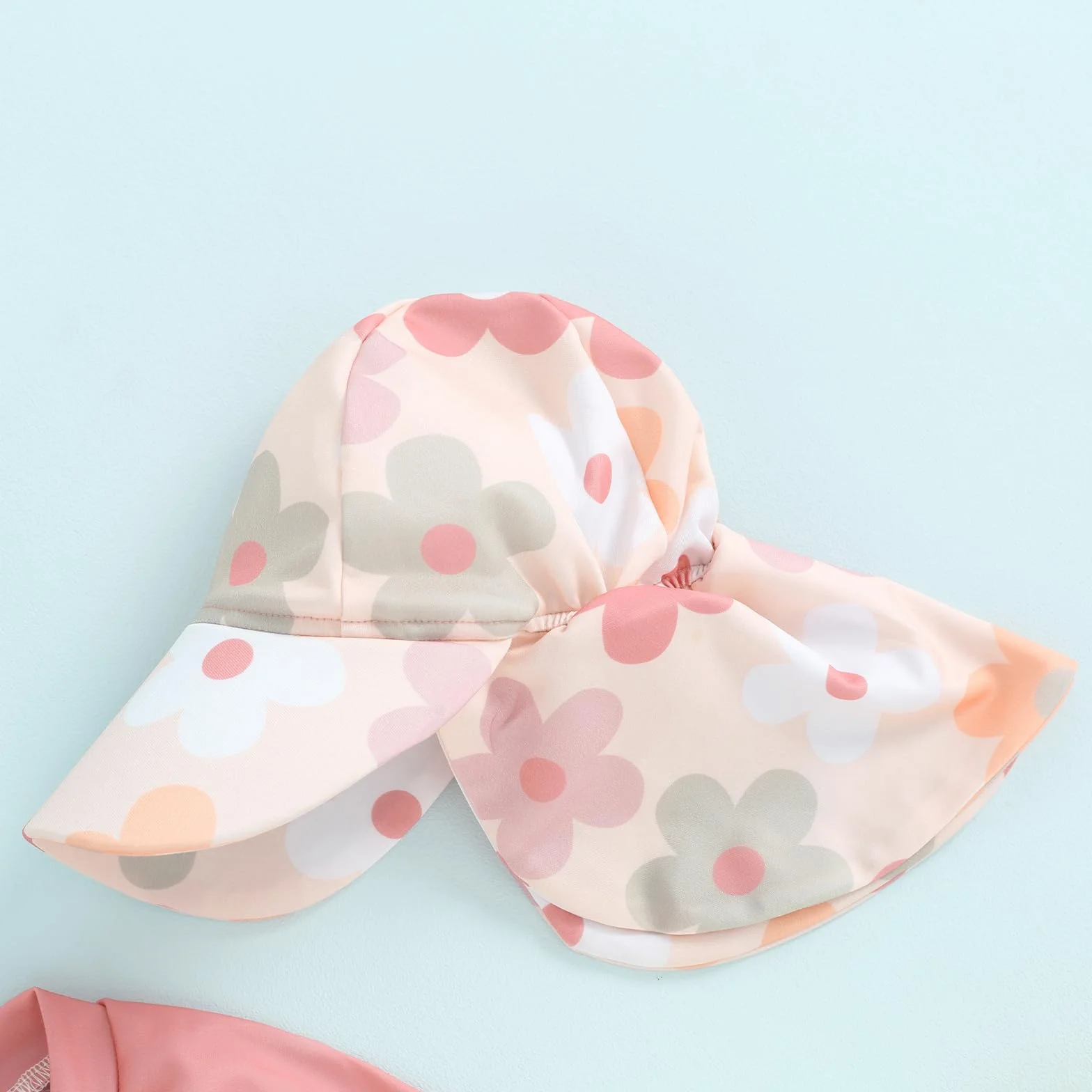 Carolilly Costume da bagno a maniche lunghe per bambini, con cerniera, anti-UV, con cappello (fiori rosa, 3-6 mesi)