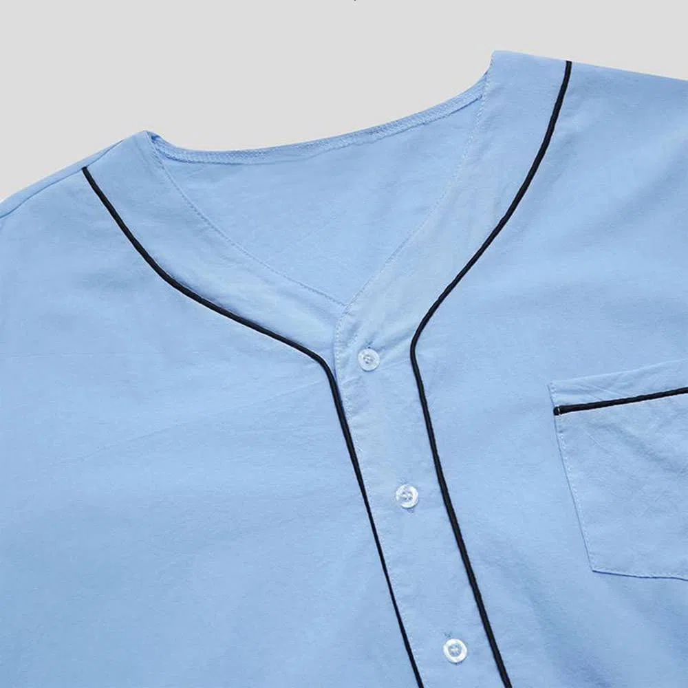 Camicia da notte da uomo in cotone a maniche lunghe, con bottoni e scollo a V, abbigliamento da notte