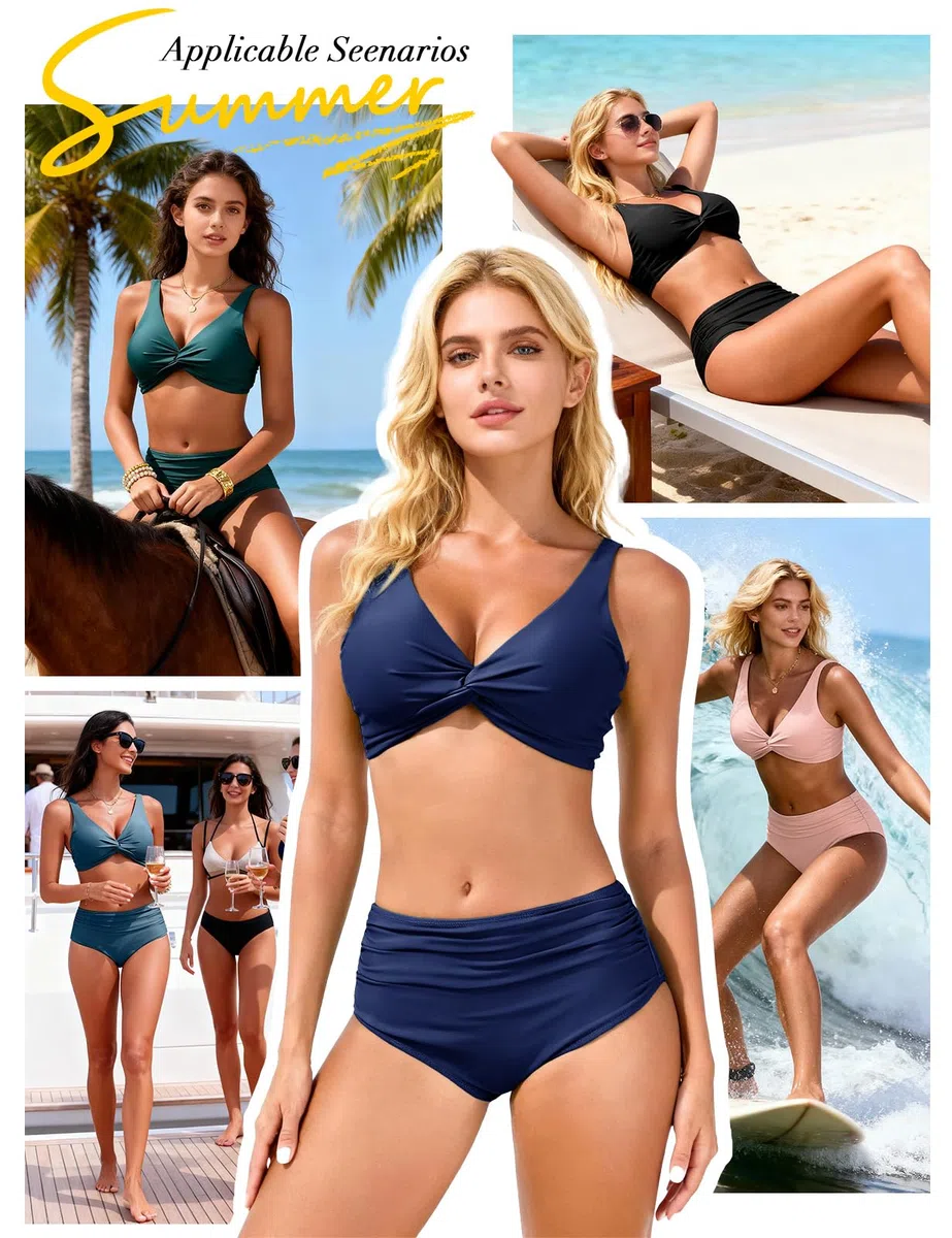 Costume Donna Due Pezzi Bikini Bagno Push Up Curvy con Vita Alta in Tessuto Morbido per Spiaggia Piscina e Viaggi Estivi