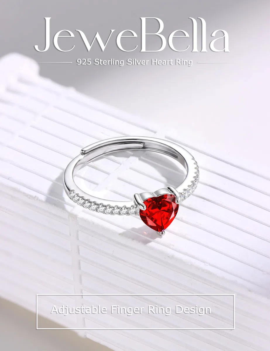 JeweBella Anello Cuore Argento 925 Donna Elegante Anello Cuore Regolabile Zirconia Cubica Amicizia Fidanzamento Matrimonio Anniversario Promessa Fedine