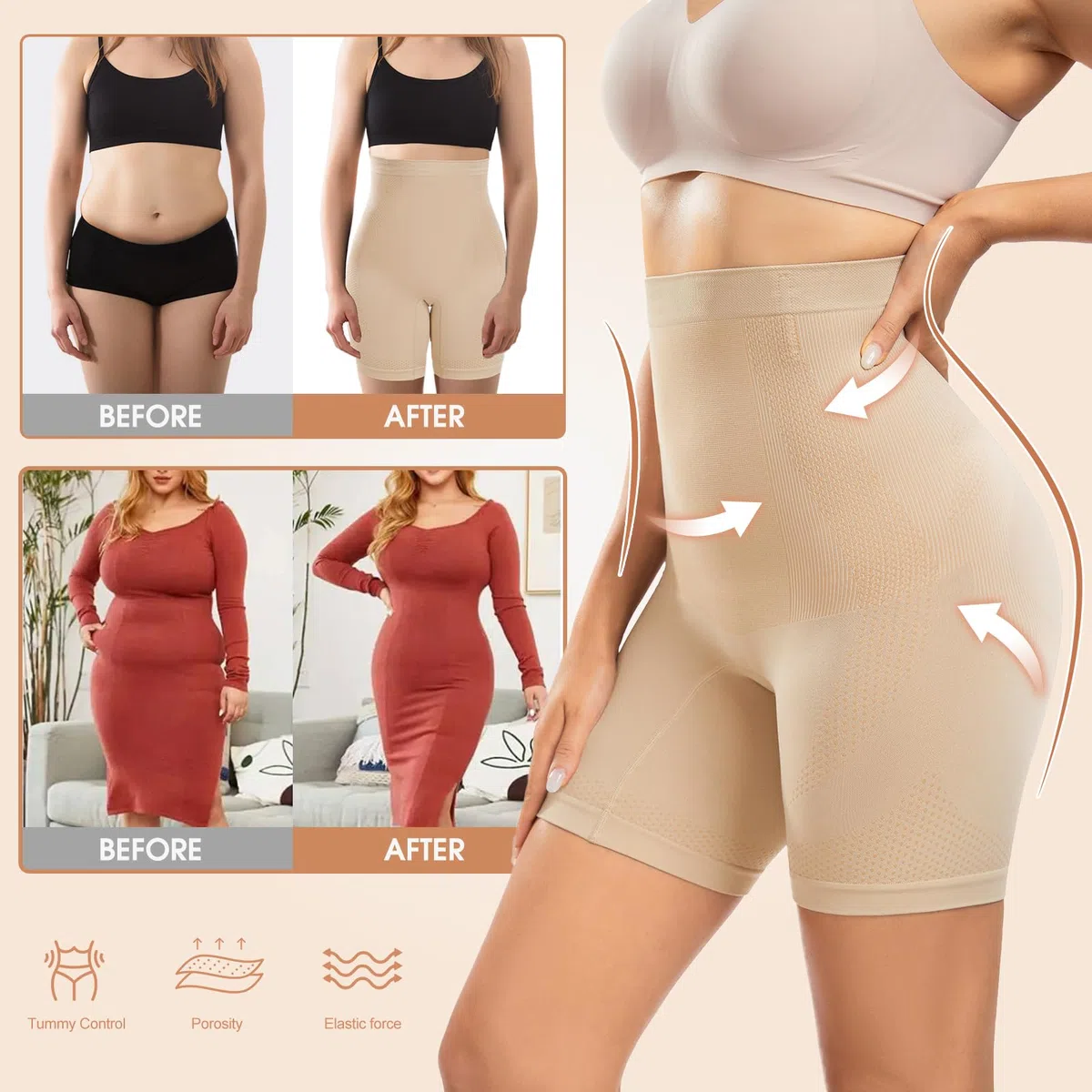 Guaina Contenitiva Donna Vita Alta Elasticizzata Senza Cuciture Modellante Pancia Piatta Mutande Contenitive Donna con Antiscivolo Shapewear Post Parto