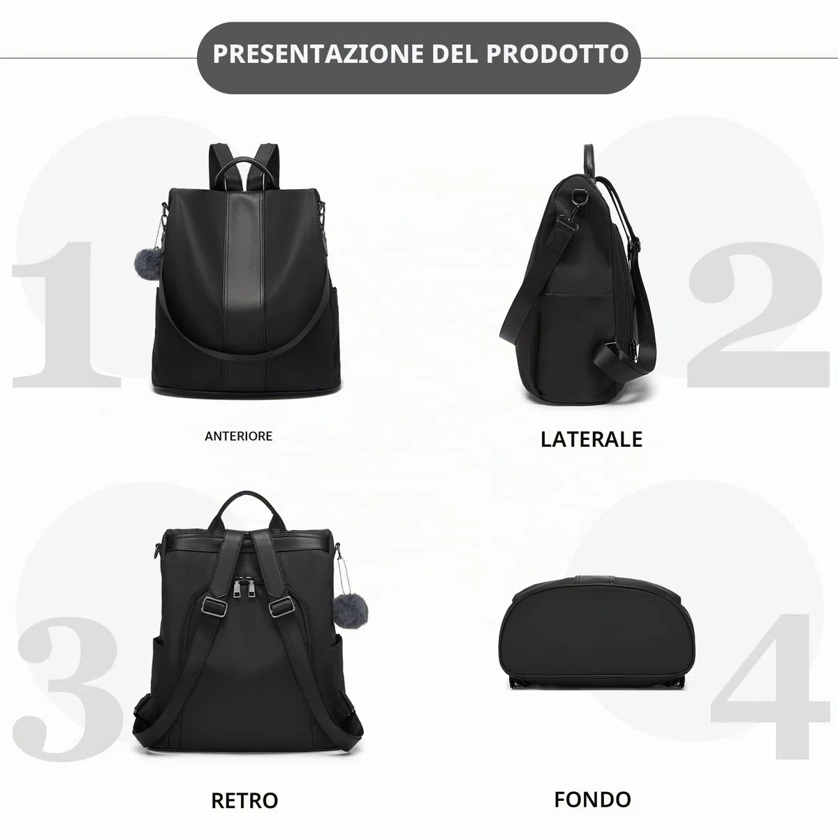 Miss Lulu Zaino Antifurto Donna, Zainetto Multifunzionale, Borsa Casual ed Moda per Viaggio, Scuola, Lavoro, Shopping, Visite e Università