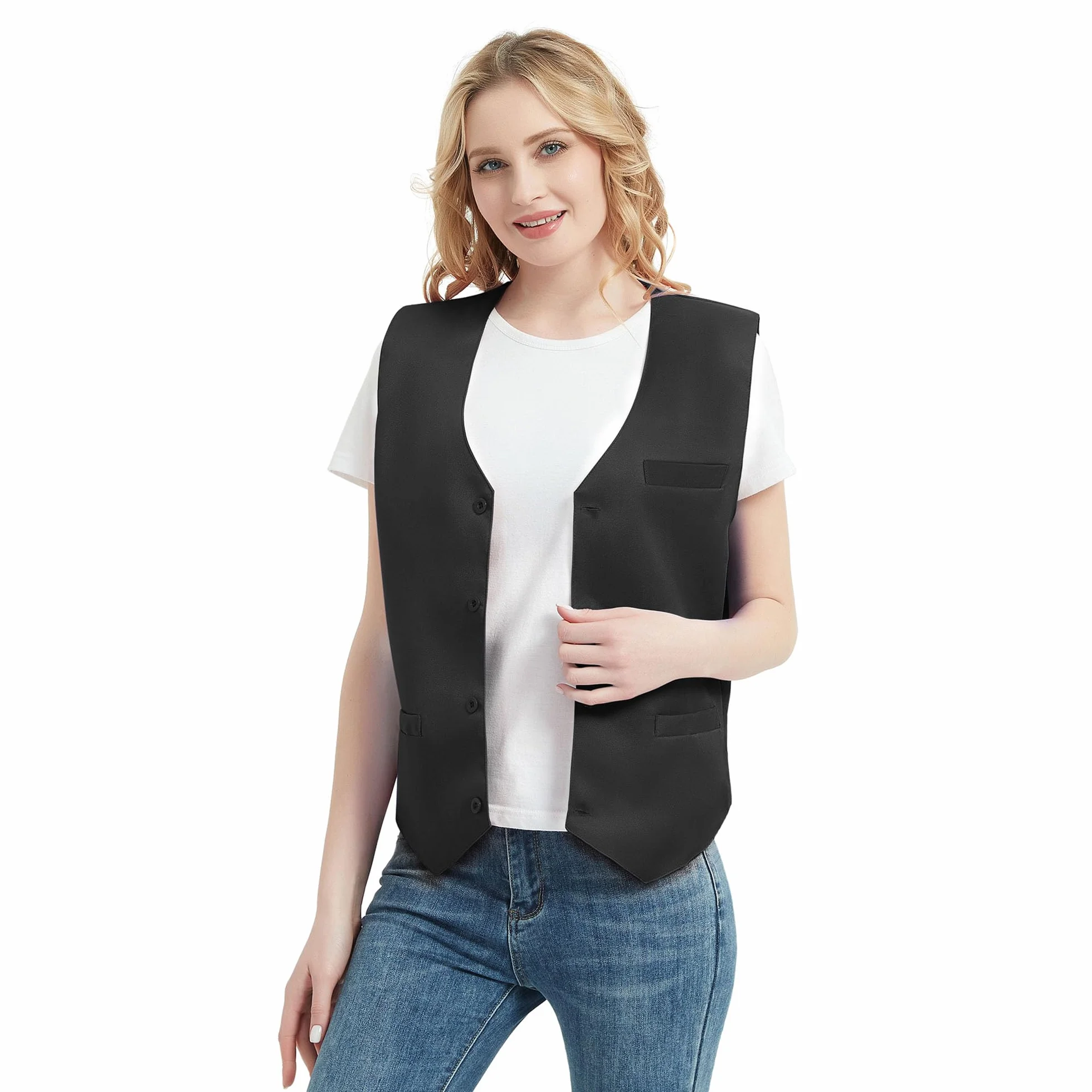 TOPTIE Gilet da Uomo, Gilet casual Unisex con Bottoni, Smanicato Gilet per commesso del supermercato e volontari