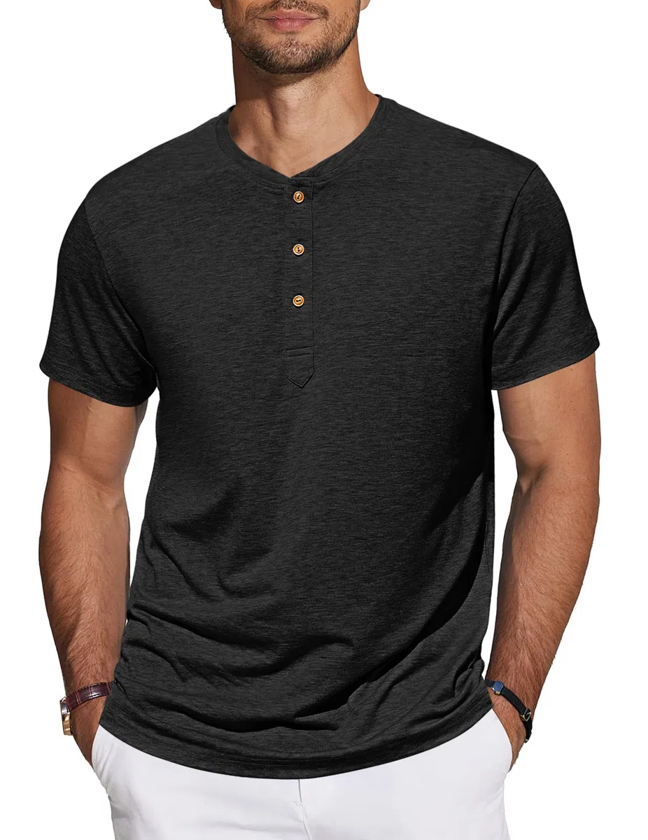 TARAINYA Henley T-Shirt Uomo Cotone Maniche Corte Maglietta Casual Comfortevole con Bottone Quotidiano/Ufficio/Spiaggia M-4XL