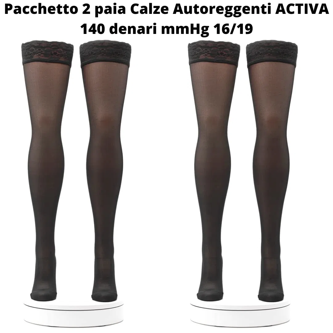 Activa - 2 Paia Calze Autoreggenti Compressione Graduata Donna 140 Denari mm/Hg 16/19, Calze Contenitive Donna per Circolazione Riposanti Curative 100% Made in Italy, Calze Elastiche per Vene Varicose