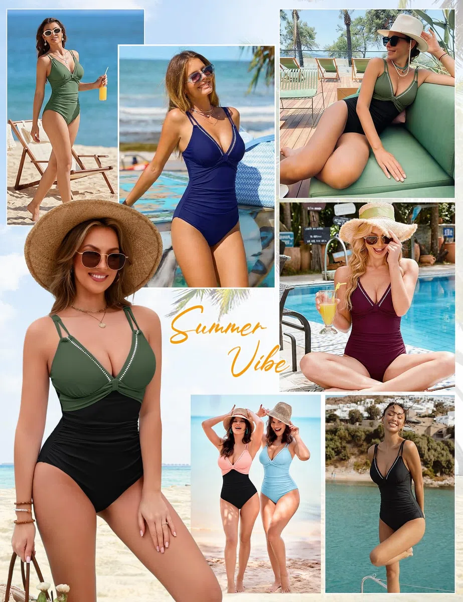 Costume Piscina Intero Donna Costumi da Bagno Contenitivo Push Up Scollo A V Mare Monokini Swimsuit for Women Beachwear con Due Spalline