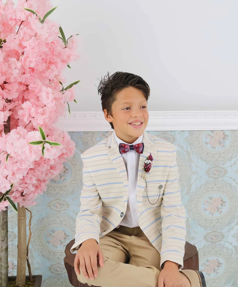 SIRRI Giacca da ragazzo a righe orizzontali, vestibilità aderente, alla moda, casual, occasioni speciali, compleanni, matrimoni, cene, balli studenteschi