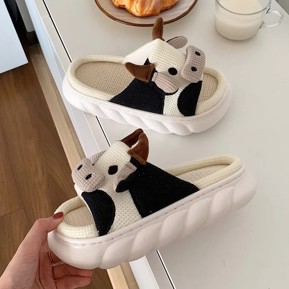 Pantofole Donna Uomo Invernali Ciabatte di Mucca Caldo with Memory Foam Cartone Animato Sliders Morbido Peluche Interno Esterno Slippers