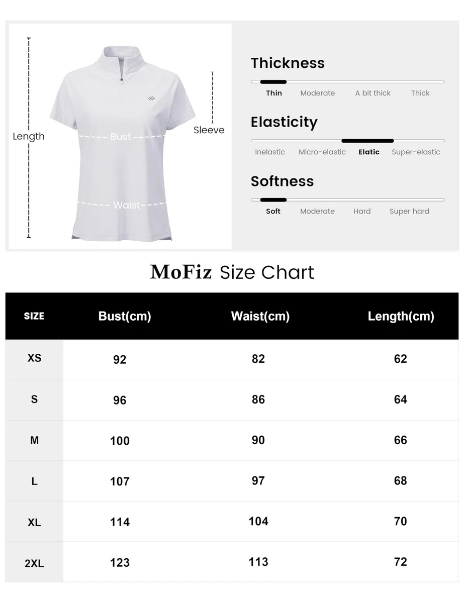 MoFiz Rash Guard Donna Manica Corta Anti UV UPF50+ Top Protezione Solare Asciugatura Rapida Camicia Surf con 1/4 di Zip
