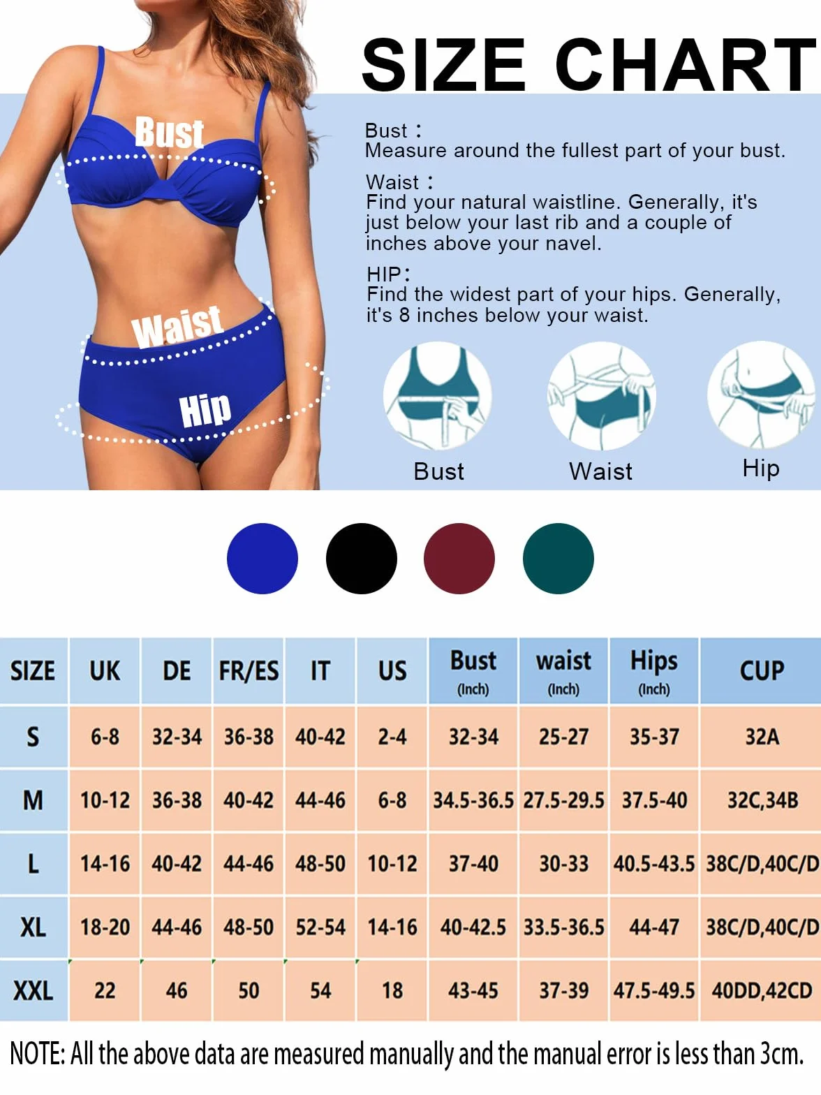 JFAN Costume da Bagno Donna Due Pezzi Bikini Push Up Scollo a V Costumi da Mare Donna Bikinis con Armatura