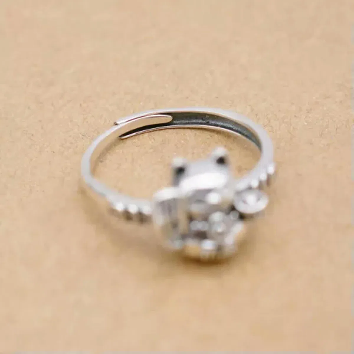 1PC Anello Regolabile Maneki-Neko con Gatto della Fortuna in Argento Antico-8