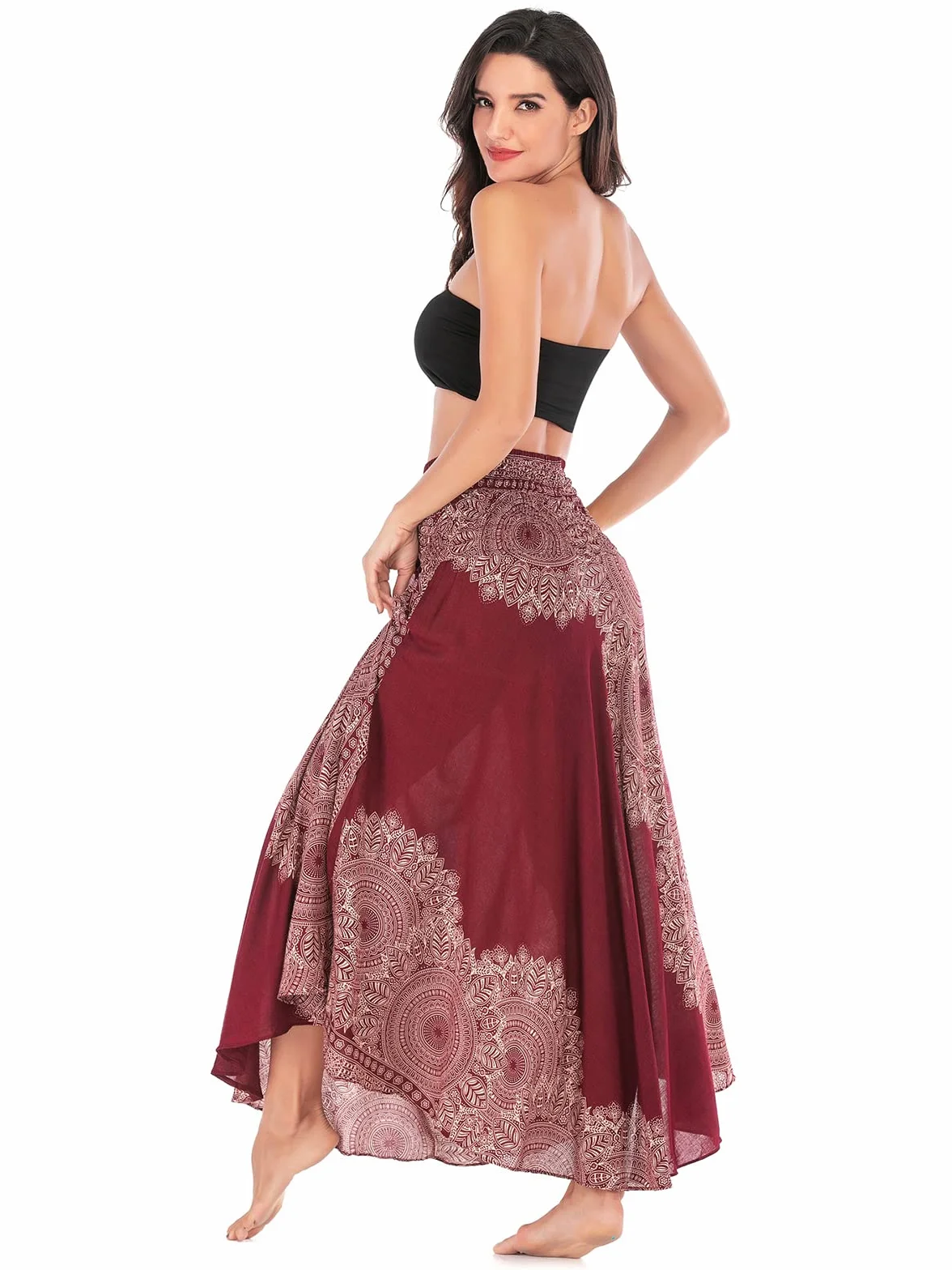 Adigaber Pieghettato Retro Maxi Gonna Lunga 2 in 1 Gonna Abito Bohemien Sciolto Gonna fluente Festa in Spiaggia Vestito Indossare Gonna Gonna Swing Grande Danza del Ventre Casual