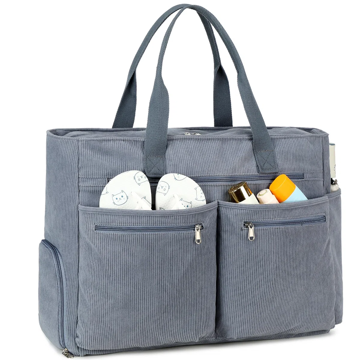 Makukke Borsa Da Spiaggia XXL, Beach Bag Grande con Scomparto, Weekender da Donna Pieghevole e Ultraleggera con Cerniera per Viaggi Vacanze Palestra (Grigio-Velluto a Coste)