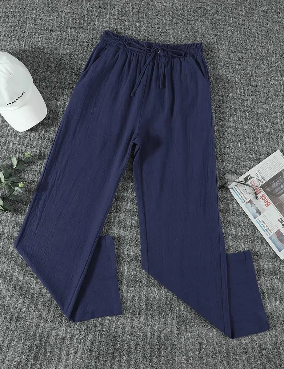 Yuson Donna Pantaloni Tinta Unita Casual con Coulisse Pants in Cotone e Lino con Tasche