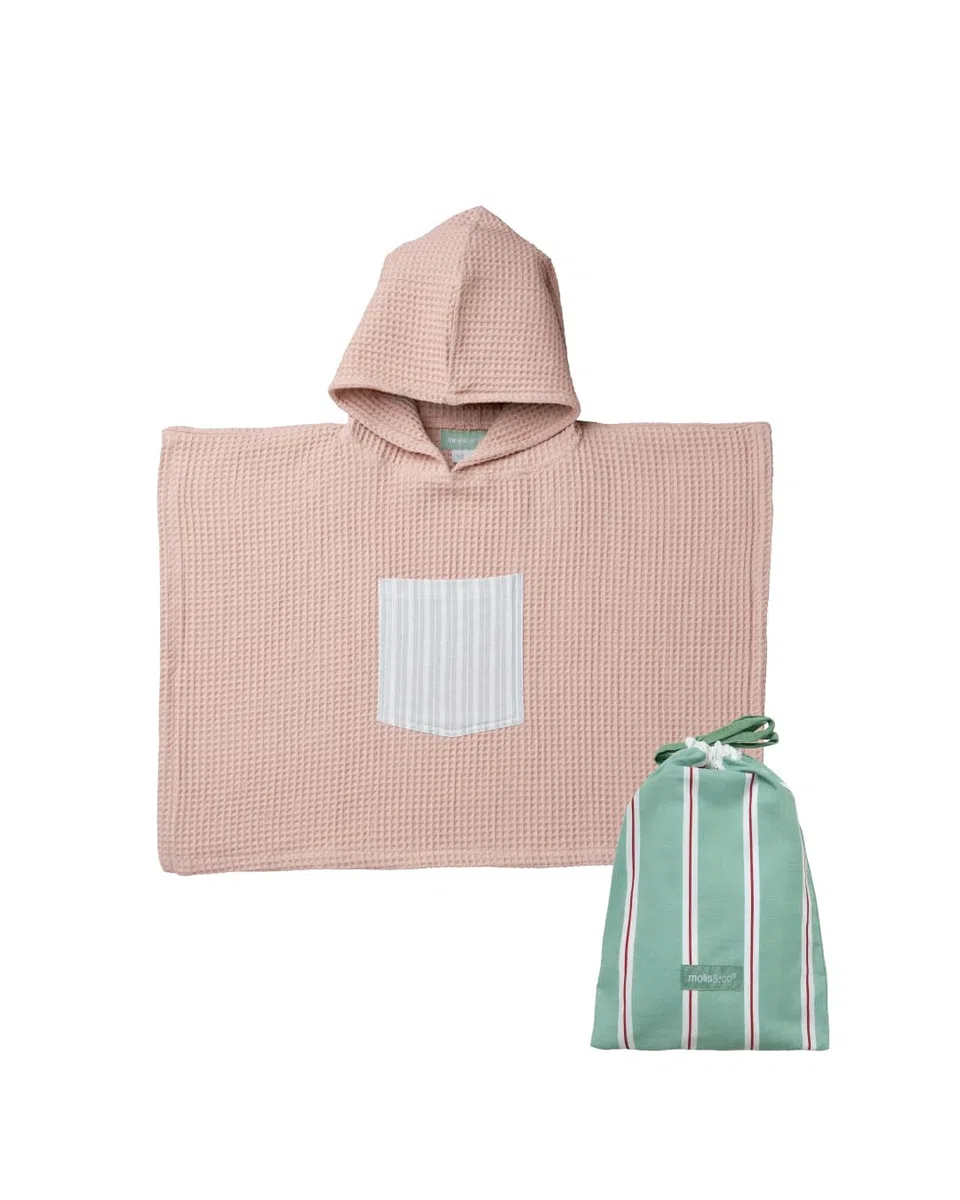 molis&co. Poncho da bagno per bambini 1-2 anni. Stripes. Telo mare con cappuccio. Accappatoio per bambini leggero e compatto. (OEKO-TEX 100).