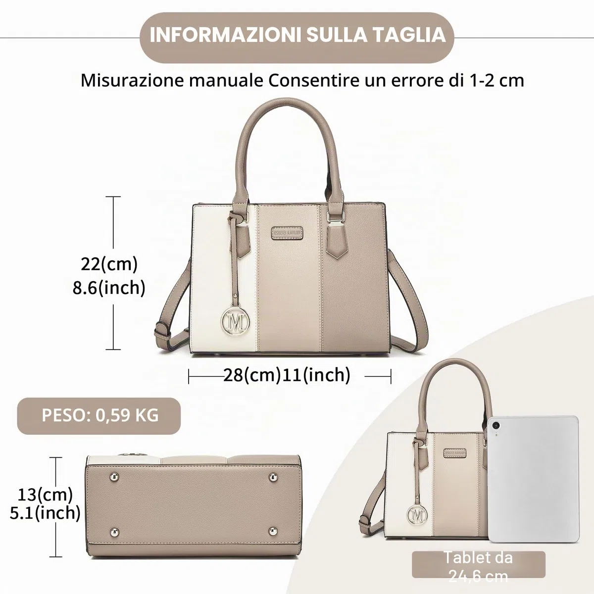 Miss Lulu Borsa a Mano Donna Media, Tracolla PU con Texture Litchi a Tre Tonalità Color Block, Spallina Regolabile, Cerniere Antifurto Posteriore, 4 Tasche, per Lavoro Viaggi Scuola