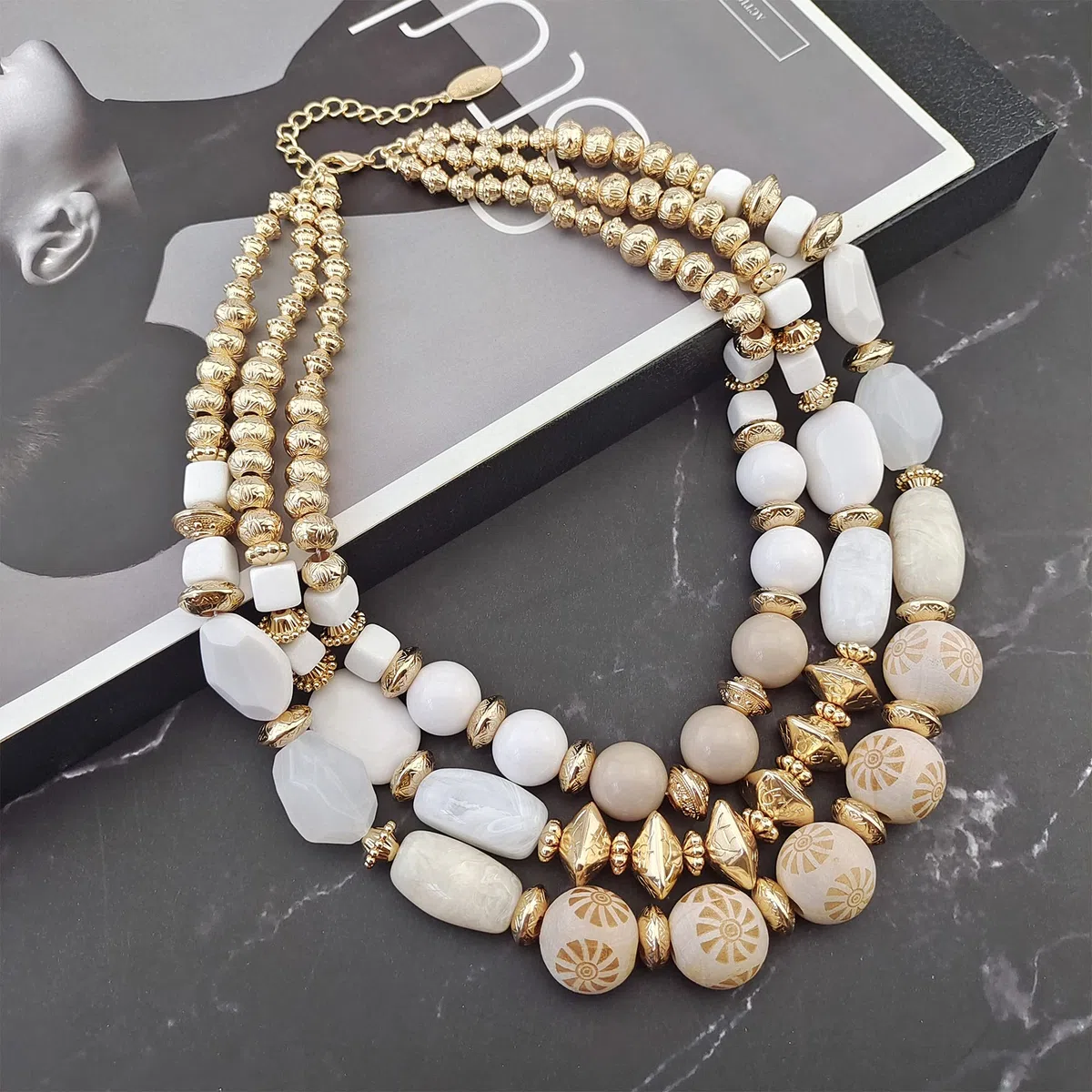 Bocar 3 strati Chunky Statement collana di perline moda multi strato donne collare collana (NK-10625)