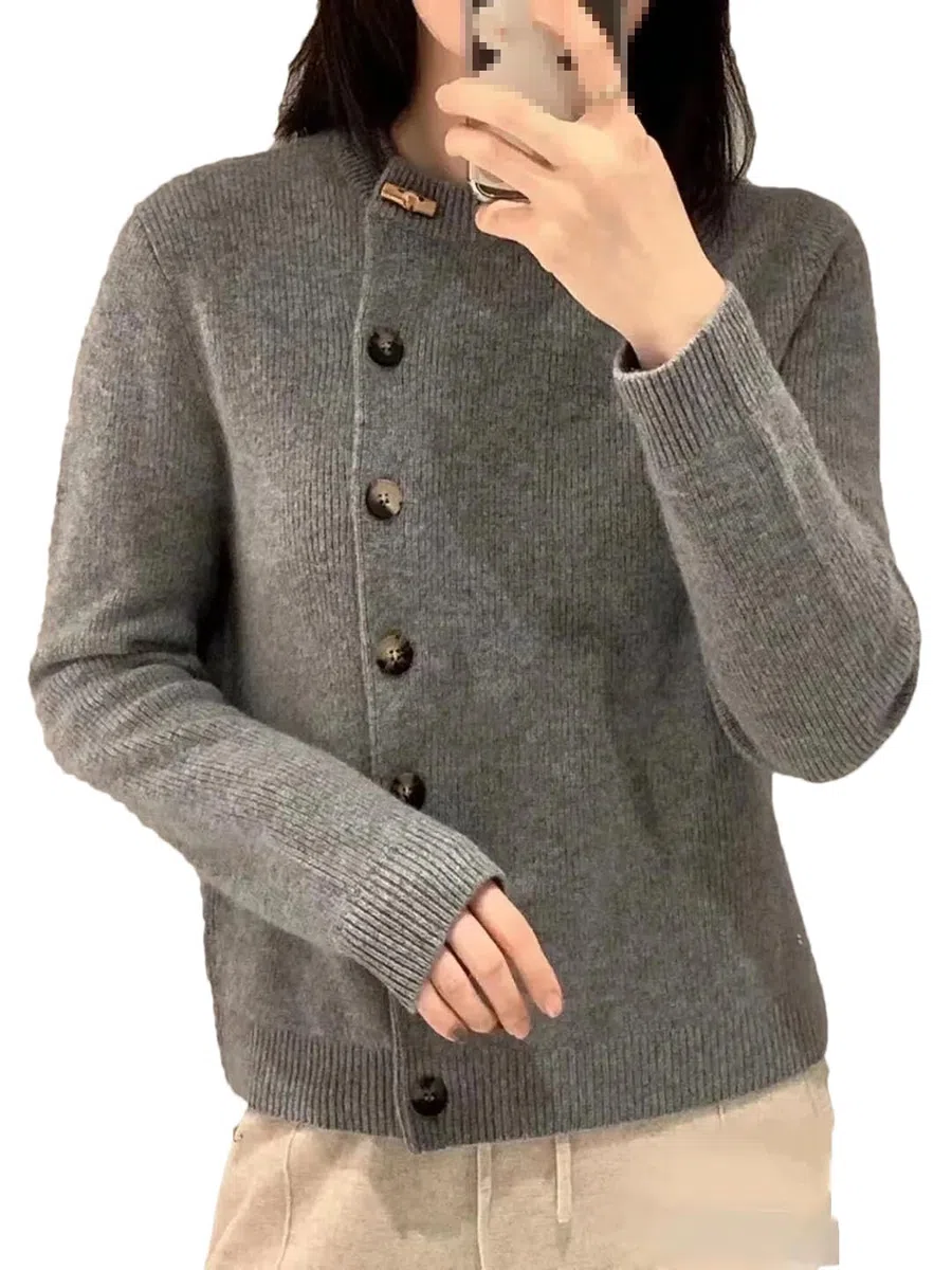 Alloaone Cardigan Girocollo da Donna Maglione in Cashmere Cardigan Invernale A Maniche Lunghe