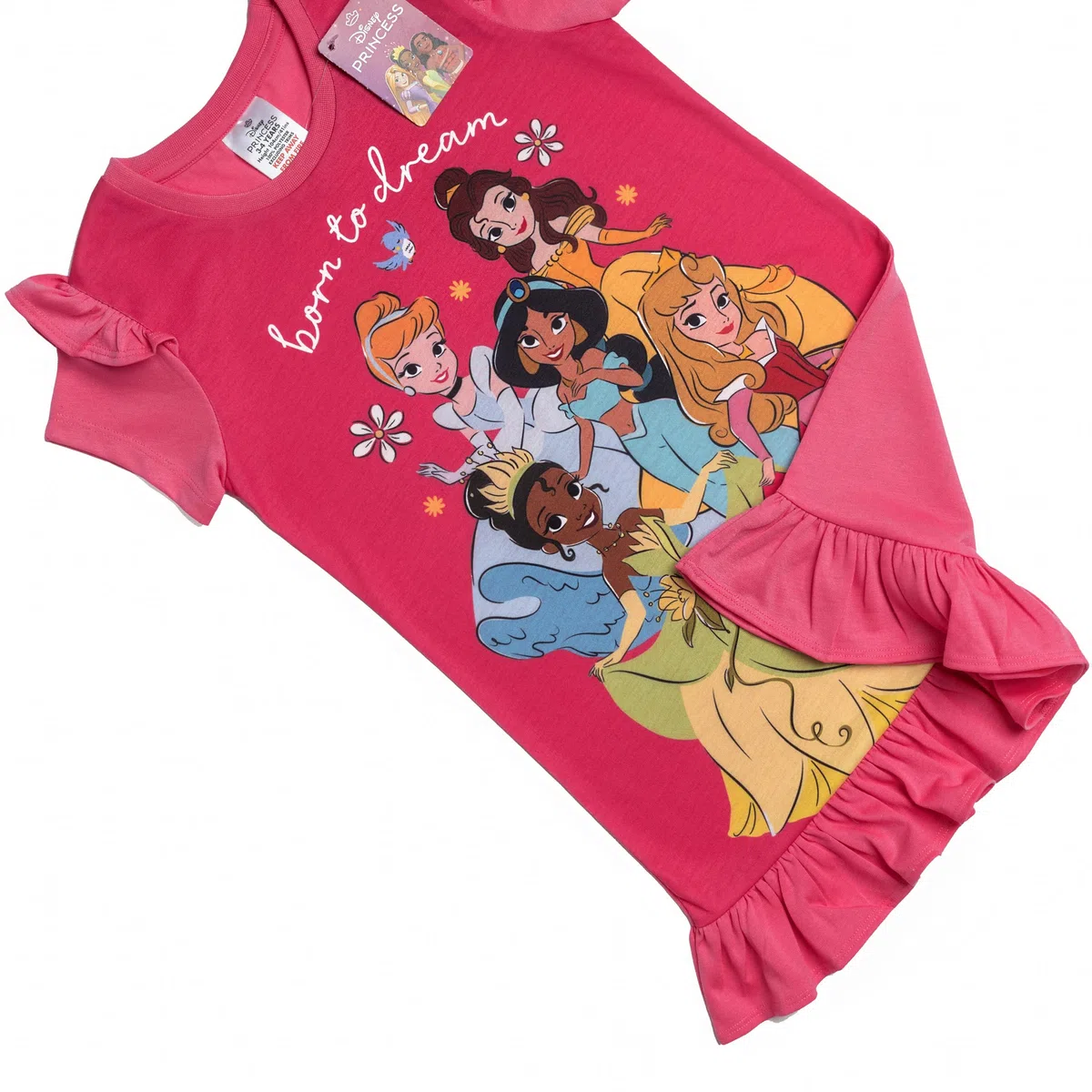 Disney Camicia da notte da bambina, con volant, Cenerentola, Belle Tiana, Jasmine Aurora, pigiama da notte